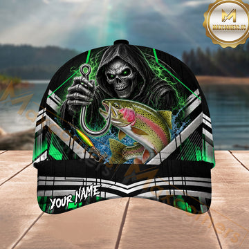Maxcorners Fishing Grim Reaper Green Lightning Personalized 3D Cap