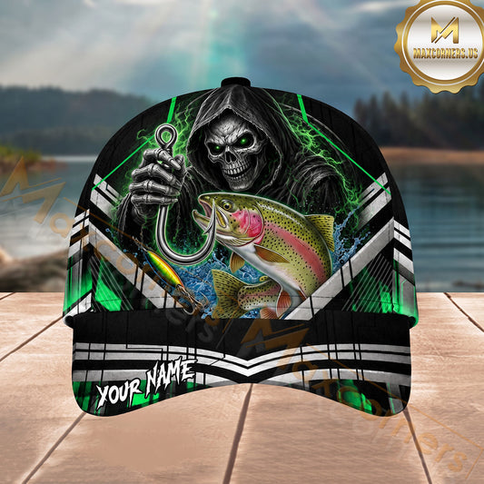 Maxcorners Fishing Grim Reaper Green Lightning Personalized 3D Cap