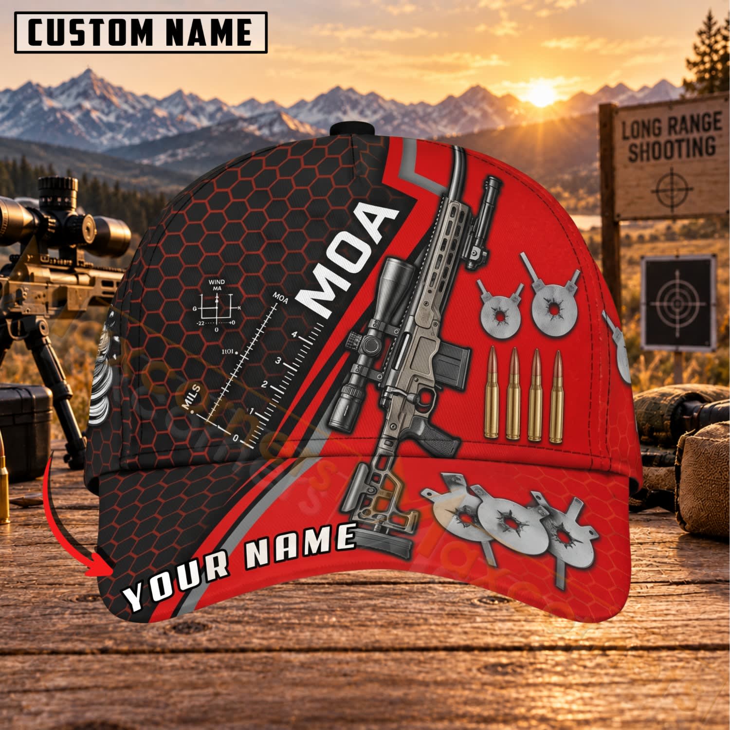 Maxcorners Long Range Shooting Red MOA Tactical Personalized Name 3D Cap