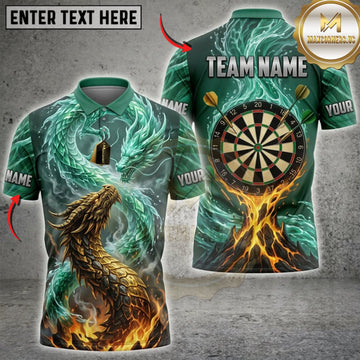 Maxcorners Darts Green Water Dragon And Flaming Dartboard Personalized Name 3D Unisex Shirt