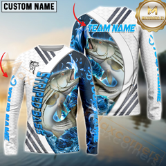 Maxcorners Striped Bass Fishingwhite Blue Lava Sun Protection Personalized Name, Team Name Long Sleeve Shirt