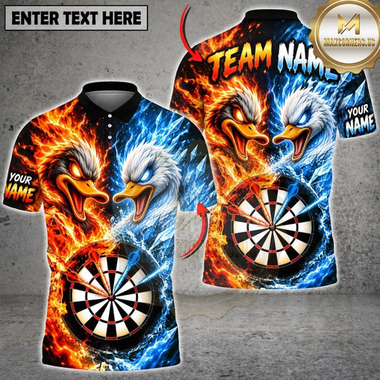 Maxcorners Darts Fire And Ice Angry Duck Mascot Dual Element Target Board Graphic Multicolor Customized Name, Team Name 3D Shirts