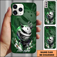 Maxcorners Bowling Phonecase Menacing Bowling Ball Face Green Horror Theme Personalized Name 3D Phone Case