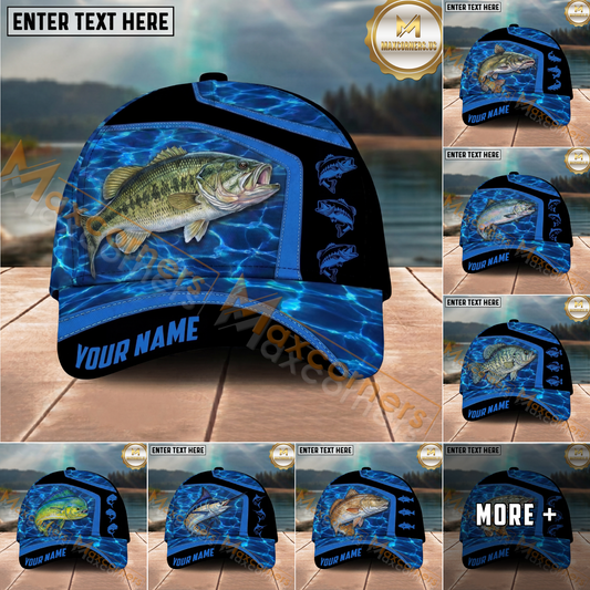 Maxcorners Fishing Blue Water Outdoor Custom Name Personalized Cap  (11 Fish Species)