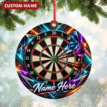 Maxcorners Darts Lover Vibrant Energy Swirl, Target Board Artwork Personalized Name Ornament 2D Flat