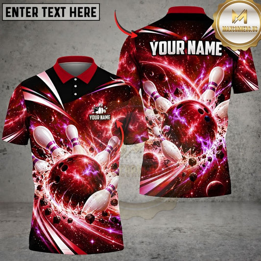 Maxcorners Bowling Galaxy Space Nebula Cosmic Galaxy Pins Strike Artwork Multicolor Customized Name, Team Name 3D Shirts