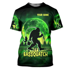 Maxcorners Bassquatch Green Neon Bigfoot Fishing Shirt, SPF Shirt For Men, Gift For Fisherman, Bass Fishing