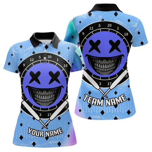 Maxcorners Smile Face Dartboard Custom Funny Blue Dart Shirts For Men, Dart Team Jerseys LM064