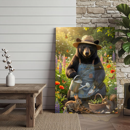 Maxcorners Garden Bear Cottagecore Floral Fantasy Canvas