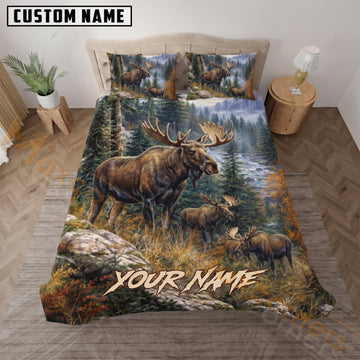 Maxcorners Deer Hunting Forest River Herd Custom Name 3D Bedding Set