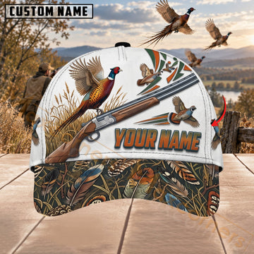 Maxcorners Upland Bird Hunting Pheasant Shotgun & Feather Personalized Name 3D Cap