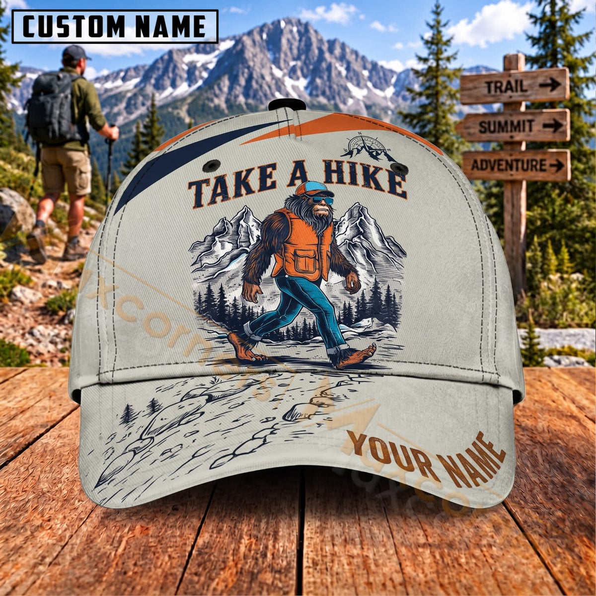 Maxcorners Hiking Take A Hike Mountain Backpacker Personalized Name 3D Cap