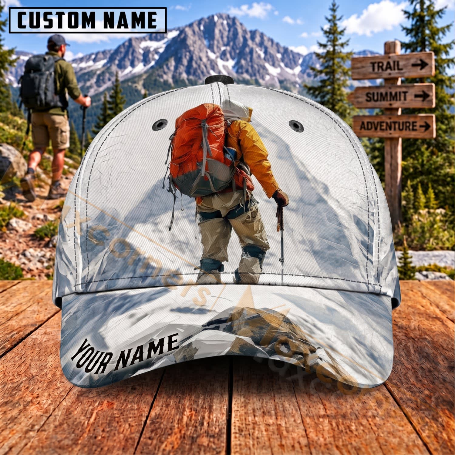 Maxcorners Hiking Snow Mountain Backpacker Adventure Personalized Name 3D Cap