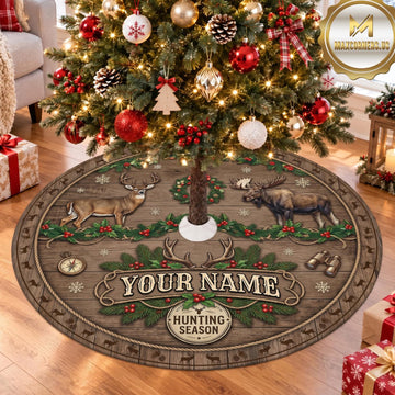 Maxcorners Hunting Rustic Antler Camp Badge Personalized Name 3D Christmas Tree Skirt