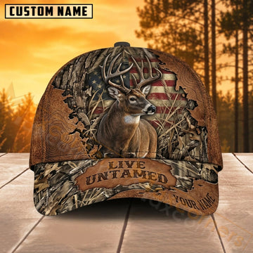 Maxcorners Deer Hunting Woodland Camo Live Untamed Personalized Name 3D Cap