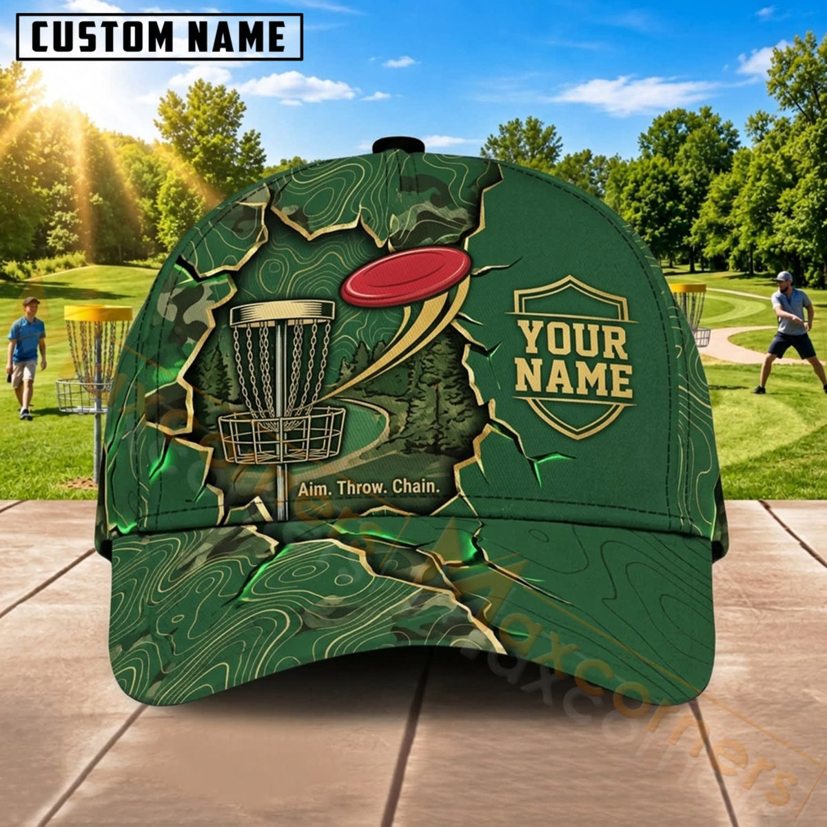 Maxcorners Disc Golf Forest Flying Disc Basket Personalized Name 3D Cap