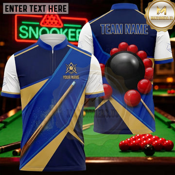 Maxcorners Snooker Royal Blue Gold Diagonal Stripes Personalized Name 3D Unisex Shirt