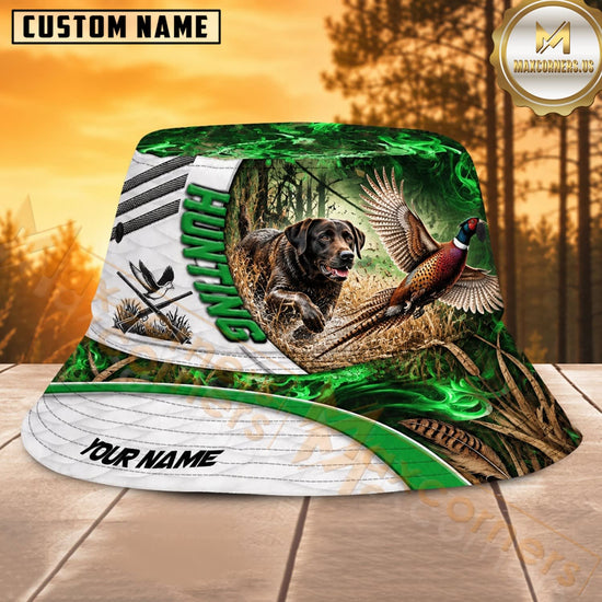 Maxcorners Waterfowl Hunting Labrador Green Stripe Personalized Name 3D Bucket Hat