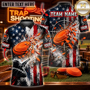 Maxcorners Trap Shooting Flaming American Flag Eagle Clay Target Personalized Name 3D Unisex Shirt