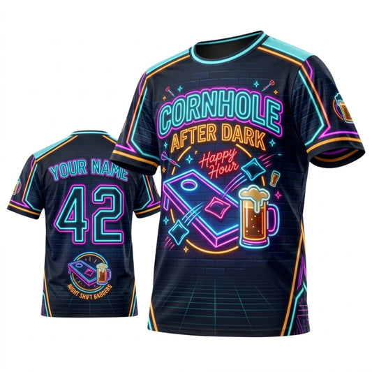 Maxcorners Cornhole Cornhole After Dark Colorful Neon Personalized Name 3D Unisex Shirt