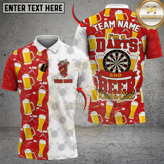 Maxcorners Darts I'm A Darts And Beer Kinda Girl Personalized Name, Team Name Unisex Shirt (4 Colors)