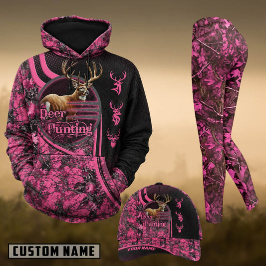 Maxcorners Hunting Whitetail Deer Pink Camo Black 3D Shirts