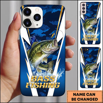 Maxcorners Blue Camo Lightning Water Splash Personalized Name Phone Case (13 Fish Species)