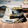 Maxcorners Fishing White Gold Geometric Sport Personalized Name 3D Bucket Hat (12 Fish Species)