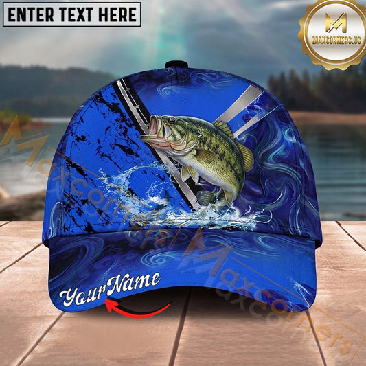 Maxcorners Fishing Blue Swirl Water Splash Personalized Name 3D Cap (12 Fish Species)