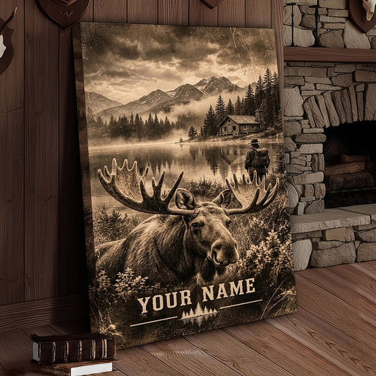 Maxcorners Moose Hunting Snowy Mountain Forest Personalized Canvas Wall Art
