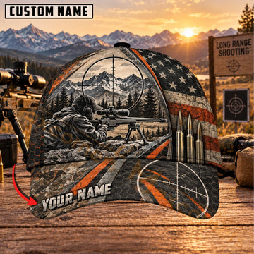 Maxcorners Long Range Shooting Woodland Marksman American Flag Personalized Name 3D Cap