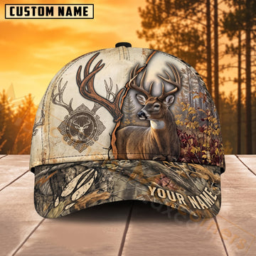 Maxcorners Deer Hunting Buck Skull Sketch Personalized Name 3D Cap