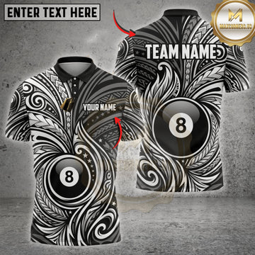 Maxcorners Billiards Black Eight Ball Tribal Swirl Personalized Name 3D Unisex Shirt