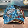 Maxcorners Fishing Ripped American Flag Boat Lure Personalized Name 3D Cap (12 Fish Species)