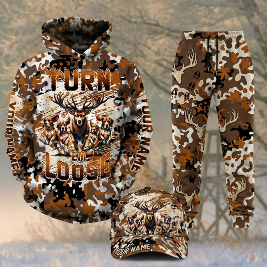 Maxcorners Hunting Turn Em Loose Deer Hunting Dogs Orange Camo Personalized 3D Shirts