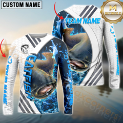 Maxcorners Catfish Fishing White Blue Lava Sun Protection Personalized Name, Team Name Long Sleeve Shirt