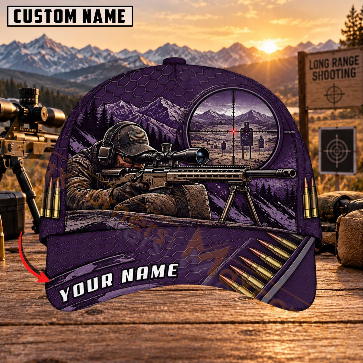 Maxcorners Long Range Shooting Purple Sniper Hide Personalized Name 3D Cap