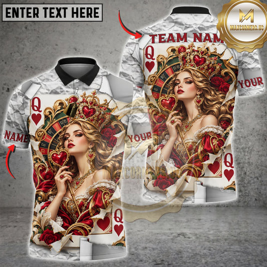 Maxcorners Darts Queen Of Hearts Playing Cards Elegant Red Gold Personalized Name 3D Unisex Shirt