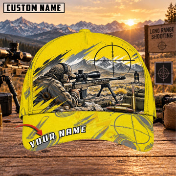 Maxcorners Long Range Shooting Yellow Sniper Scene Personalized Name 3D Cap