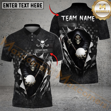 Maxcorners Golf American Flag Reaper Customized Name, Team Name 3D Shirt