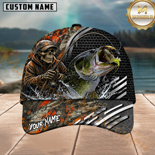 Maxcorners Fishing Skull Angler Orange Camo Personalized 3D Cap