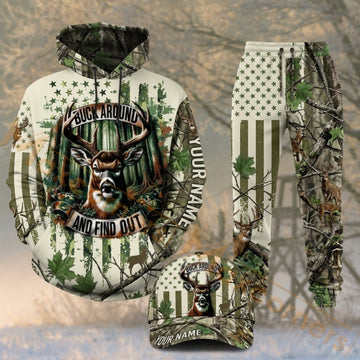Maxcorners Hunting Deer Skull Green White Forest Camo Personalized 3D Shirts