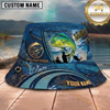 Maxcorners Fishing Blue Scale Ocean Angler Personalized 3D Bucket Hat (12 Fish Species)