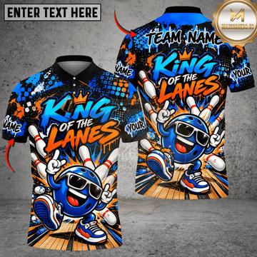 Maxcorners Bowling King of Lanes & Crown Graphic Multicolor Customized Name, Team Name 3D Shirts