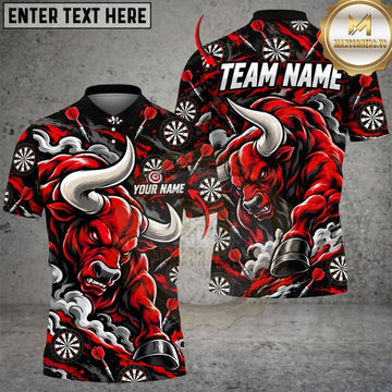 Maxcorners Darts Furious Bull Mascot Muscular Frame Smoke Dartboard Pattern Graphic Multicolor Customized Name, Team Name 3D Shirts