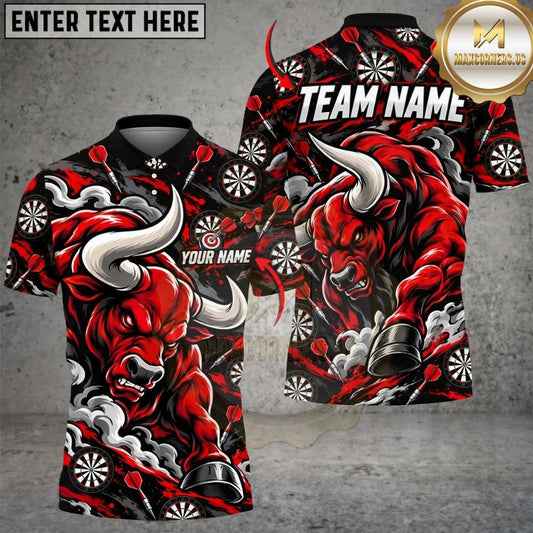 Maxcorners Darts Furious Bull Mascot Muscular Frame Smoke Dartboard Pattern Graphic Multicolor Customized Name, Team Name 3D Shirts