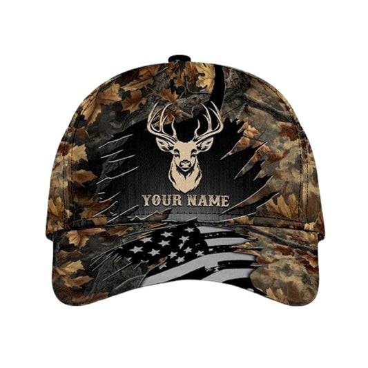 Maxcorners Custom US Flag Camo Deer Baseball Cap For Hunter, Custom Hunting Lovers Caps LM0402