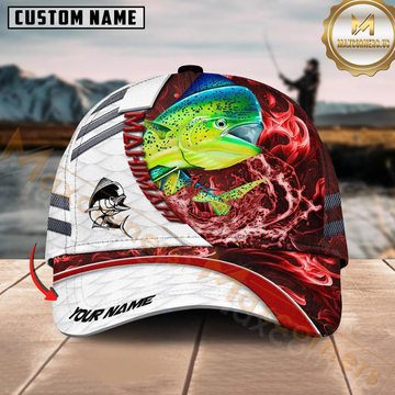 Maxcorners Fishing White Red Lava Sport Personalized Name Classic 3D Cap Personalized Cap (13 Breeds)
