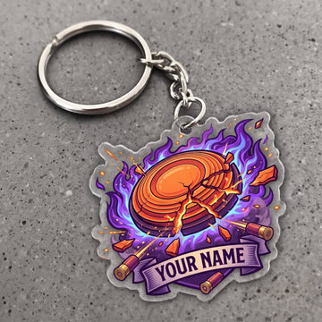 Maxcorners Clay Shooting Purple Flame Clay Target Customized Name 3D Keychain And Ornament