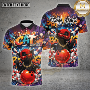 Maxcorners Cat Bowling Shirt Graffiti Street Cat Multiple Options Personalized Name, Team Name 3D Shirt